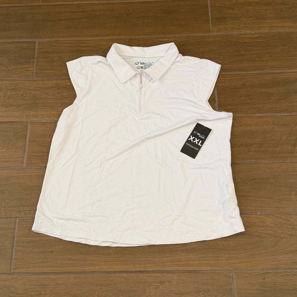 IBKUL IBCOOL Womens White Sleeveless Quarter Zip Golf Polo Top UPF 50+ XXL NWT